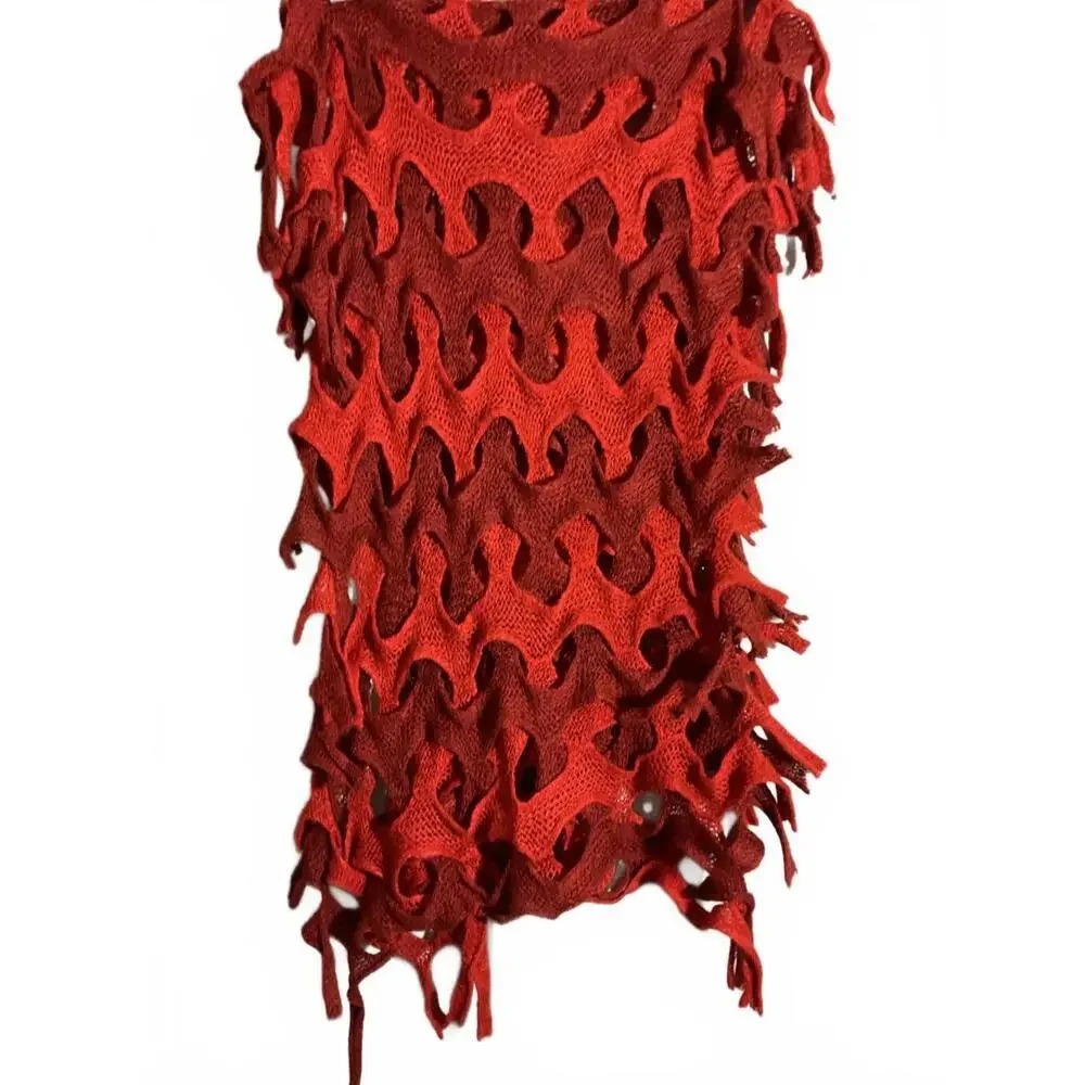 Unique Red Cutout Knit Infinity scarf - Picture 2 of 6